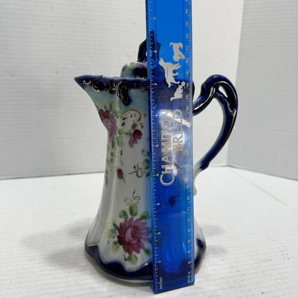 Antique S&K Nippon Chocolate Pot Porcelain Cobalt Blue Gold Hand Painted Japan